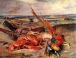 Eugène Delacroix  - Peintures - Nature morte avec homard et trophées de chasse et de pêche