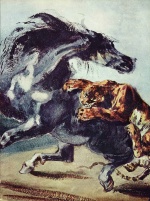 Eugene Delacroix  - paintings - Tiger greift ein Pferd an