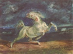 Eugene Delacroix  - Bilder Gemälde - Vor dem Blitz scheuendes Pferd