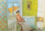 Carl Larsson - Peintures - Martina devant la cheminée dans le foyer de Falun 
