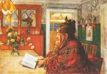 Carl Larsson  - Peintures - Karin lit dans la salle à manger