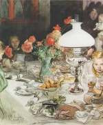 Carl Larsson  - Peintures - Autour de la lampe du soir