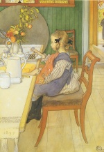 Carl Larsson  - Peintures - Le petit-déjeuner solitaire après la grasse matinée