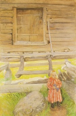 Carl Larsson  - Peintures - Jeune fille de Dalécarlie devant une grange à foin