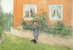 Carl Larsson  - paintings - Brita, eine Katze und ein Butterbrot
