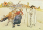 Carl Larsson  - paintings - Der Hof (Johanna mit dem Kalb vor Spardavet)