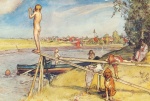 Carl Larsson  - Peintures - Ulf se baigne à Bullerholm