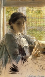 William Merritt Chase - Peintures - À la fenêtre