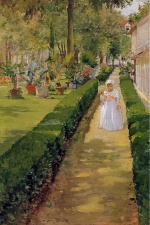 William Merritt Chase - Peintures - Enfant en promenade dans le jardin