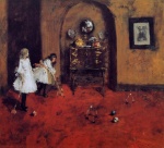 William Merritt Chase - Bilder Gemälde - Children Playing Parlor Croquet (Sketch)