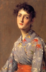 William Merritt Chase  - Peintures - Jeune fille in kimono japonais