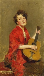 William Merritt Chase  - Bilder Gemälde - Mädchen mit Gitarre