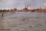 William Merritt Chase  - Peintures - Scène sur le port de Brooklyn