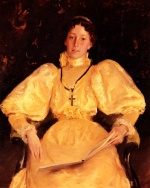 William Merritt Chase  - Peintures - La Dame à la robe dorée