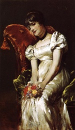 William Merritt Chase  - Peintures - Jeune fille avec des fleurs