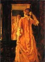 William Merritt Chase  - Peintures - Jeune fille devant un miroir