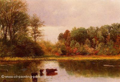 Cows watering in a Landscape