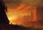 Albert Bierstadt  - Peintures - Cerfs au coucher du soleil