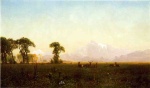 Albert Bierstadt  - paintings - Deer Grazing Grand Tetons (Wyoming)