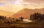 Albert Bierstadt  - Peintures - Personnages dans un paysage de la rivière Hudson 