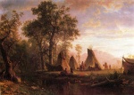 Albert Bierstadt  - Peintures - Campement indien en fin d´après-midi