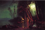 Albert Bierstadt  - Bilder Gemälde - Lake Tahoe Spearing Fish by Torchlight