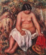 Pierre Auguste Renoir - paintings - Akt mit Strohhut