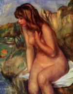 Pierre Auguste Renoir - Peintures - Baigneuse  assise sur un rocher
