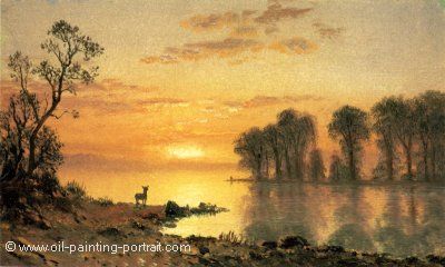 Sunset Deer and River