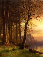 Albert Bierstadt  - Bilder Gemälde - Sunset in California Yosemite
