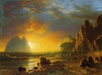 Albert Bierstadt  - Peintures - Coucher de soleil sur la côte