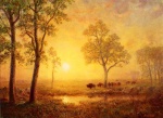 Albert Bierstadt  - Peintures - Coucher de soleil sur la montagne