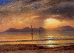 Albert Bierstadt  - Peintures - Coucher de soleil sur un lac de montagne