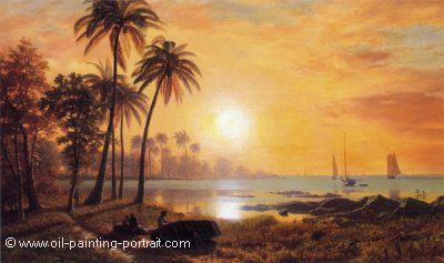Tropical Landscape with Fishing Boats in Bay