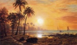 Albert Bierstadt  - Peintures - Paysage tropical avec des bateaux de pêche dans la baie