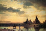 Albert Bierstadt  - Peintures - Vue de Chimney Rock avec un campement sioux au 1er plan