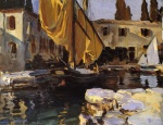 John Singer Sargent  - Bilder Gemälde - Boat with the Golden Sail San Vigilio