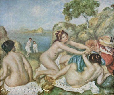 Drei badende Maedchen mit Krabbe