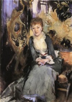 John Singer Sargent  - Peintures - Mlle Reubell assise devant un paravent
