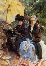 John Singer Sargent  - Peintures - Mlle Wedewood et Mlle Sargent travaillant à des esquisses