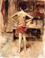 John Singer Sargent  - Bilder Gemälde - The Model Interior with Standing Figure