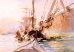 John Singer Sargent  - Peintures - Déchargement des bateaux à Venise