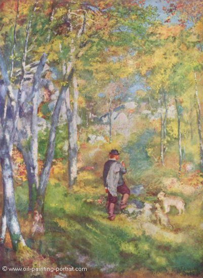 Young Man Walking with Dogs in Fontainebleau Forest