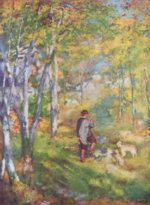 Pierre Auguste Renoir  - paintings - Young Man Walking with Dogs in Fontainebleau Forest