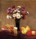 Henri Fantin Latour - Bilder Gemälde - Asters and Fruit on a Table
