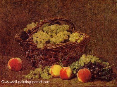 Basket of White Grapes and Peaches