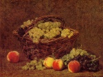 Bild:Basket of White Grapes and Peaches