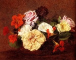 Henri Fantin Latour - Bilder Gemälde - Bouquet of Roses and Nasturtiums