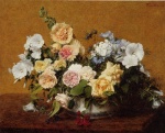 Henri Fantin Latour - Peintures - Bouquet de roses et autres fleurs