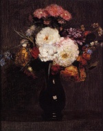 Henri Fantin Latour - Peintures - Dahlias, marguerites, roses et bleuets